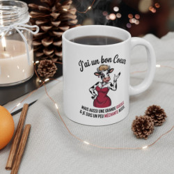 Mug Femme Attitude  J’ai un Bon Cœur, Une Grande Gueule & Je Suis un Peu Méchante Vache Stylée Humoristique