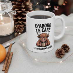 Mug D’abord le Café Tasse Humour Vache Écossaise Grognon Cadeau Matin Travail Bureau Pause Café