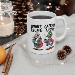Mug Avant Café Après Caféine  Humour Matin & Caféine  Tasse Canard Rigolote pour Fan de Café