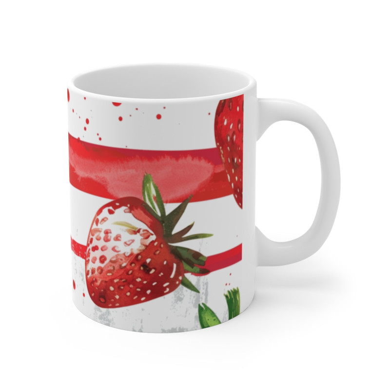 Mug Fraise Aquarelle  Design Rouge Gourmand et Élégant Tasse Fruitée pour Amoureux de l’Été et de l’Art