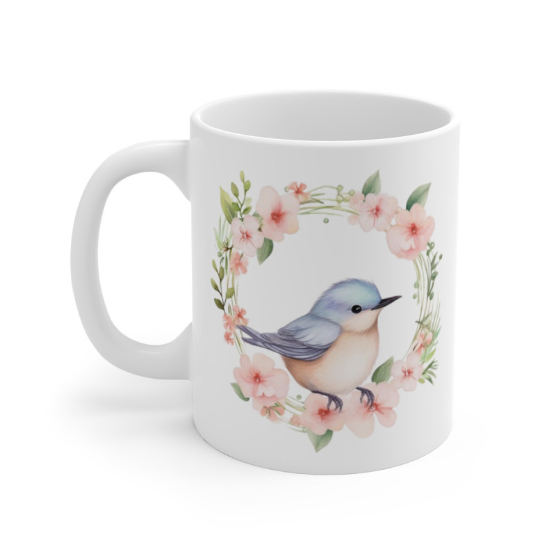 Mug Oiseau Aquarelle  Tasse Fleurie Style Pastel et Poétique Cadeau Nature Romantique & Printanier