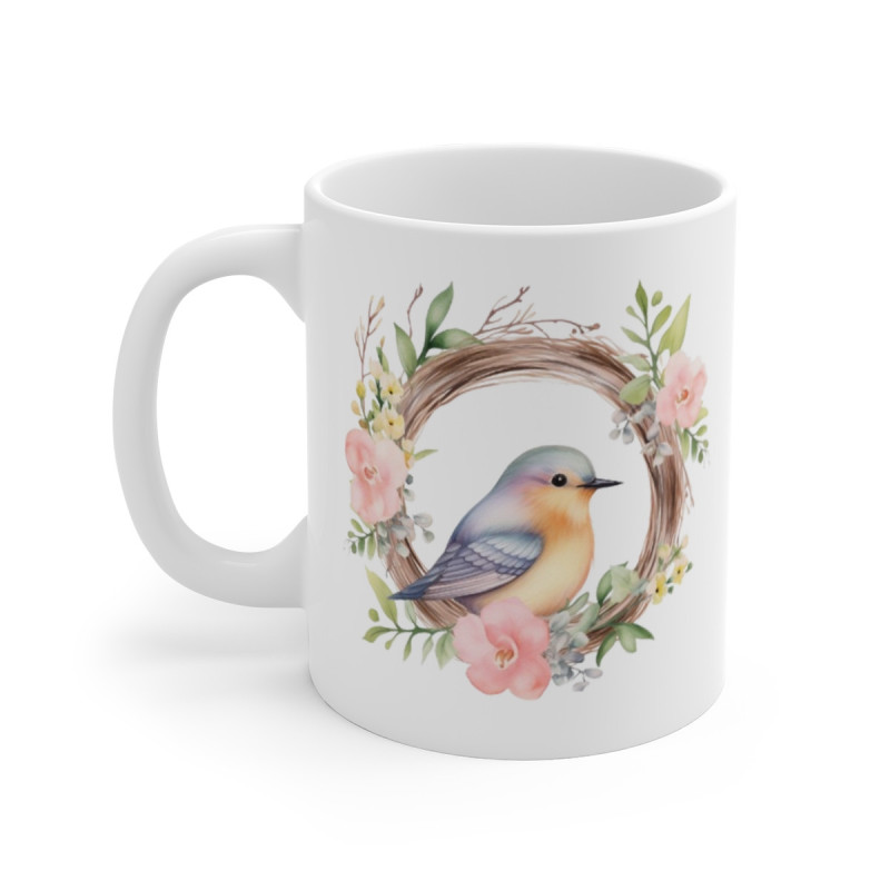 Mug Oiseau Pastel Aquarelle Tasse Fleurie Style Romantique Nature  Idée Cadeau Douce & Poétique pour Femme