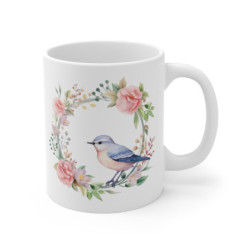 Mug Oiseau Aquarelle Fleurie Tasse Nature Poétique avec Fleurs Roses Cadeau Charmant pour Femme Amatrice de Douceur