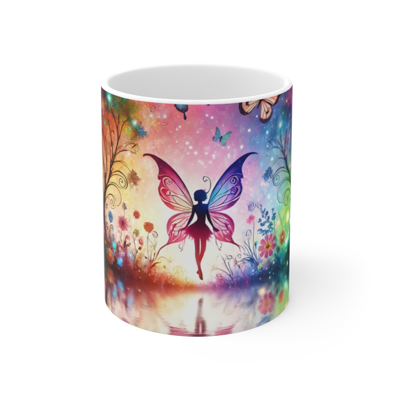 Mug Fée Forêt Enchantée Tasse Fantastique et Colorée avec Papillons & Ailes Arc-en-Ciel  Cadeau Magique pour Femme ou Enfant