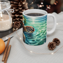 Mug Tortue de Mer Exotique  Tasse Plage Tropicale avec Fleurs Hawaïennes Cadeau Nature Océan & Relaxation