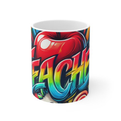 Mug Professeur Coloré  Tasse Arc-en-Ciel Teacher avec Crayons et Pomme Cadeau Original pour Maîtresse ou Maître