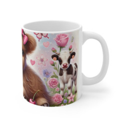 Mug Vachette Mignonne dans un Champ Fleuri  Tasse Adorable avec Veau Cadeau Champêtre pour Amoureux des Animaux