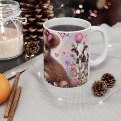 Mug Vachette Mignonne dans un Champ Fleuri  Tasse Adorable avec Veau Cadeau Champêtre pour Amoureux des Animaux