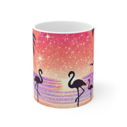 Mug Flamants Roses Tropical Sunset  Illustration Rétro Bord de Mer  Tasse Vacances, Été & Palmiers Idée Cadeau Colorée