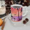 Mug Flamants Roses Tropical Sunset  Illustration Rétro Bord de Mer  Tasse Vacances, Été & Palmiers Idée Cadeau Colorée
