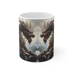 Mug Dragons Guerriers  Affrontement Fantastique Épique Cadeau Geek Médiéval  Illustration Fantasy Créature Mythique