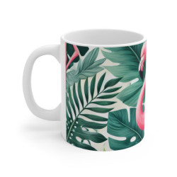 Mug Flamant Rose Tropical Design Exotique avec Feuilles Vertes Tasse Colorée Jungle et Nature  Cadeau Été, Plage, Voyage