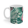 Mug Flamant Rose Tropical Design Exotique avec Feuilles Vertes Tasse Colorée Jungle et Nature  Cadeau Été, Plage, Voyage