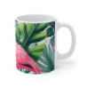 Mug Flamant Rose Tropical Design Exotique avec Feuilles Vertes Tasse Colorée Jungle et Nature  Cadeau Été, Plage, Voyage