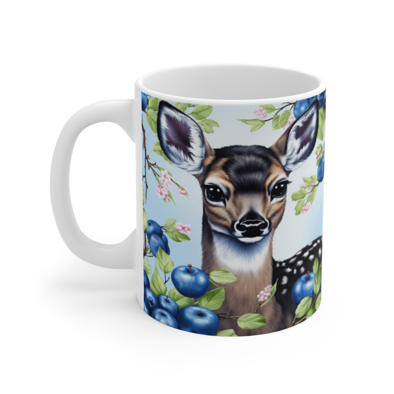 Mug Faon Forêt Enchantée Tasse Cerf Bébé Mignon & Baies Bleues Cadeau Nature, Animalier, Fantaisie Douce & Illustration Poétique