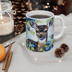 Mug Faon Forêt Enchantée Tasse Cerf Bébé Mignon & Baies Bleues Cadeau Nature, Animalier, Fantaisie Douce & Illustration Poétique