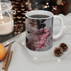 Mug Chien Blanc Fantaisie Tasse Husky Fluffy Guimauve & Crème Art Animalier Gourmand, Cadeau Original Chiot Doux & Surréaliste