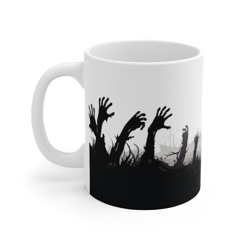 Mug Zombie Halloween Illustration Horreur Mains de Zombies Sortant du Sol Cadeau Tasse Décor Gothique Noir