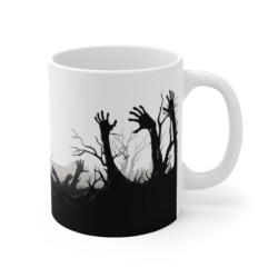 Mug Zombie Halloween Illustration Horreur Mains de Zombies Sortant du Sol Cadeau Tasse Décor Gothique Noir