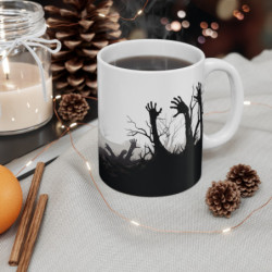 Mug Zombie Halloween Illustration Horreur Mains de Zombies Sortant du Sol Cadeau Tasse Décor Gothique Noir