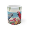 Mug Perroquet Tropical  Deux Oiseaux Exotiques sur Plage Fleurie  Illustration Colorée Bord de Mer, Cadeau Été, Déco Jungle