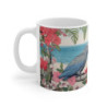 Mug Perroquet Tropical  Deux Oiseaux Exotiques sur Plage Fleurie  Illustration Colorée Bord de Mer, Cadeau Été, Déco Jungle
