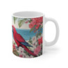 Mug Perroquet Tropical  Deux Oiseaux Exotiques sur Plage Fleurie  Illustration Colorée Bord de Mer, Cadeau Été, Déco Jungle