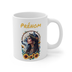Mug Femme Louve Personnalisable avec Prénom  Tasse Bohème Loup et Attrape-Rêves  Cadeau Spirituel & Nature