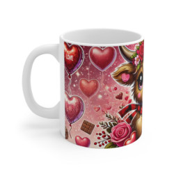 Mug Vache Saint-Valentin Cadeau Amour Mignon avec Fleurs, Cœur et Chocolats Idée Cadeau Femme ou Couple
