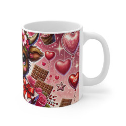 Mug Vache Saint-Valentin Cadeau Amour Mignon avec Fleurs, Cœur et Chocolats Idée Cadeau Femme ou Couple