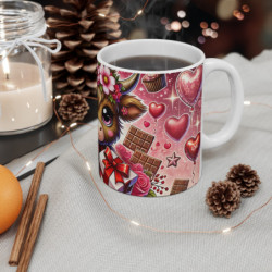 Mug Vache Saint-Valentin Cadeau Amour Mignon avec Fleurs, Cœur et Chocolats Idée Cadeau Femme ou Couple