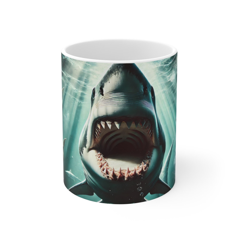 Mug Requin Féroce  Grand Requin Blanc Gueule Ouverte Cadeau Original Océan Fan de Requins & Sensations Fortes