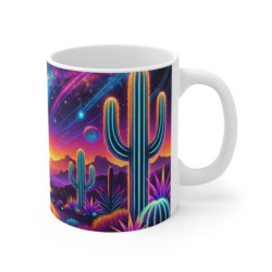 Mug Paysage Cosmique Désert  Cactus Néon & Galaxie Colorée Cadeau Original Nature Fantastique & Science-Fiction