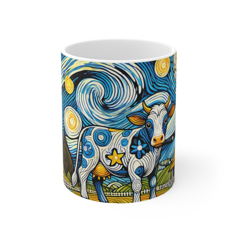 Mug Vache Artistique  Paysage Nuit Étoilée Style Van Gogh Cadeau Humour Champêtre et Art Classique Revisité