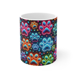 Mug Pattes d’Animaux Multicolores Effet Néon  Empreintes Fluorescentes pour Passionné(e) d’Animaux