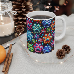 Mug Pattes d’Animaux Multicolores Effet Néon  Empreintes Fluorescentes pour Passionné(e) d’Animaux