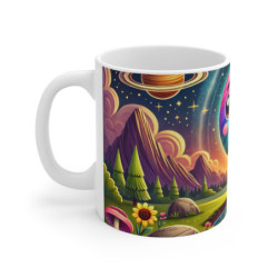 Mug Planète  Ciel Cosmique Fantaisie avec Coucher de Soleil et Paysage  Cadeau Mignon Univers Galactique