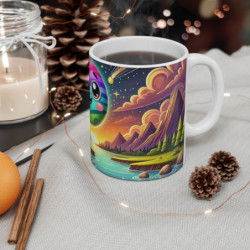 Mug Planète  Ciel Cosmique Fantaisie avec Coucher de Soleil et Paysage  Cadeau Mignon Univers Galactique