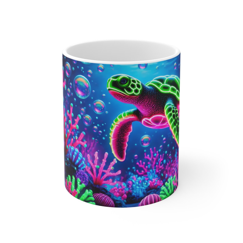 Mug Tortue de Mer Néon Illustration Corail Fluorescent et Bulle Océanique  Cadeau Plongée, Nature et Animaux Marins