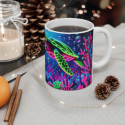 Mug Tortue de Mer Néon Illustration Corail Fluorescent et Bulle Océanique  Cadeau Plongée, Nature et Animaux Marins