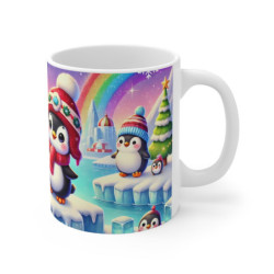 Mug Pingouins de Noël au Pôle Nord  Scène Hivernale Mignonne avec Bonnet, Neige Cadeau Fête, Hiver, Enfants