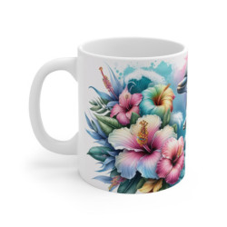 Mug Dauphins & Fleurs Tropicales  Art Océanique avec Hibiscus Colorés Cadeau Nature, Été, Bord de Mer