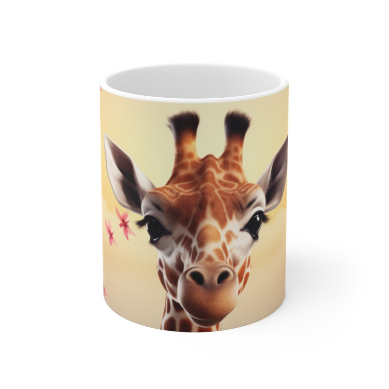 Mug Girafe Fleurie llustration Poétique avec Fleurs Roses et Oiseaux Animal Mignon, Cadeau Féminin Tendre
