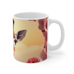 Mug Girafe Fleurie llustration Poétique avec Fleurs Roses et Oiseaux Animal Mignon, Cadeau Féminin Tendre