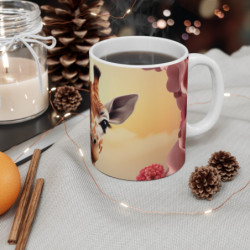 Mug Girafe Fleurie llustration Poétique avec Fleurs Roses et Oiseaux Animal Mignon, Cadeau Féminin Tendre