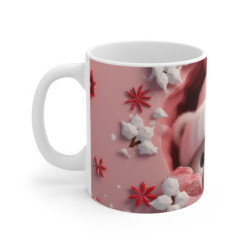 Mug Ours Polaire Mignon  Illustration Hivernale avec Bonnet Rose et Décor Neigeux Cadeau Cocooning et Tendre