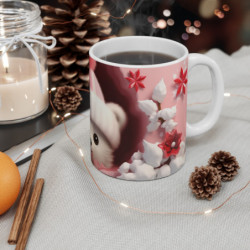 Mug Ours Polaire Mignon  Illustration Hivernale avec Bonnet Rose et Décor Neigeux Cadeau Cocooning et Tendre