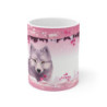 Mug Loup Blanc Mystique Illustration Hivernale Féérique Rose et Blanche Cadeau Animalier Poétique