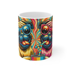 Mug Carlin Psychédélique Pop Art Deux Chiens Stylés Lunettes Rétro Cadeau Humour & Couleurs Vives