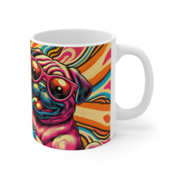 Mug Carlin Psychédélique Pop Art Deux Chiens Stylés Lunettes Rétro Cadeau Humour & Couleurs Vives